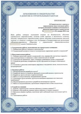 Приложение к свидетельству о допуске к строительным работам Мышкин СРО в строительстве